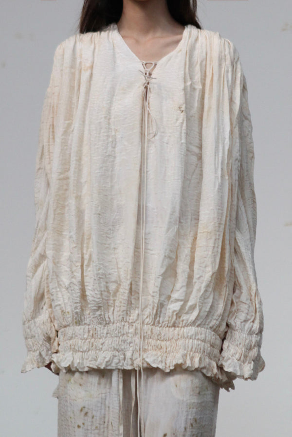 Mutedance 25 Autumn/Winter Drawstring V-Neck Shirt Hand-dyed Classic MD-MD25FW48-nude (MD25FW47)